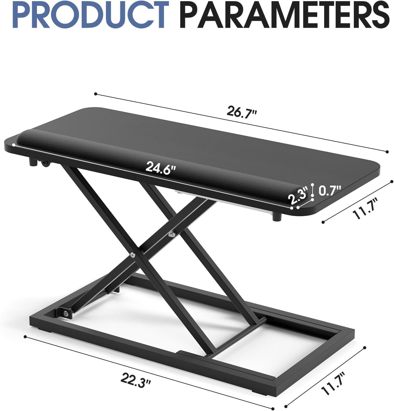 Standing Keyboard Tray Keyboard stand, Adjustable Height Keyboard and Mouse Riser for Desktop,For Ergonomic Sit Stand Workstations With Wrist Rest、Laptop Desk 26.7 x 11.7 Inch(Black)