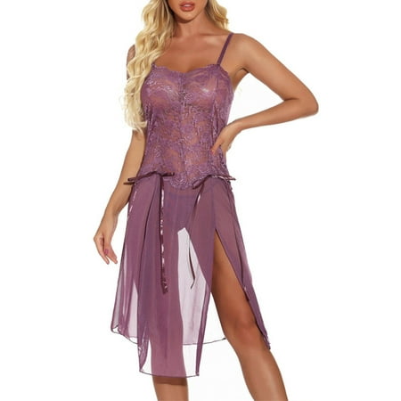 

YCCOTO Womens Lace Sheer Sleepwear Nightwear Sleeveless Nightgown Babydoll Nightdress Strappy Dress