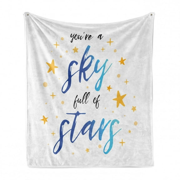 Romantic Soft Flannel Fleece Blanket, You are a Sky Full of Stars Lettering Love Themed Calligraphy Slogan, Cozy Plush for Indoor and Outdoor Use, 50" x 70", Night Blue and Marigold, by Ambesonne