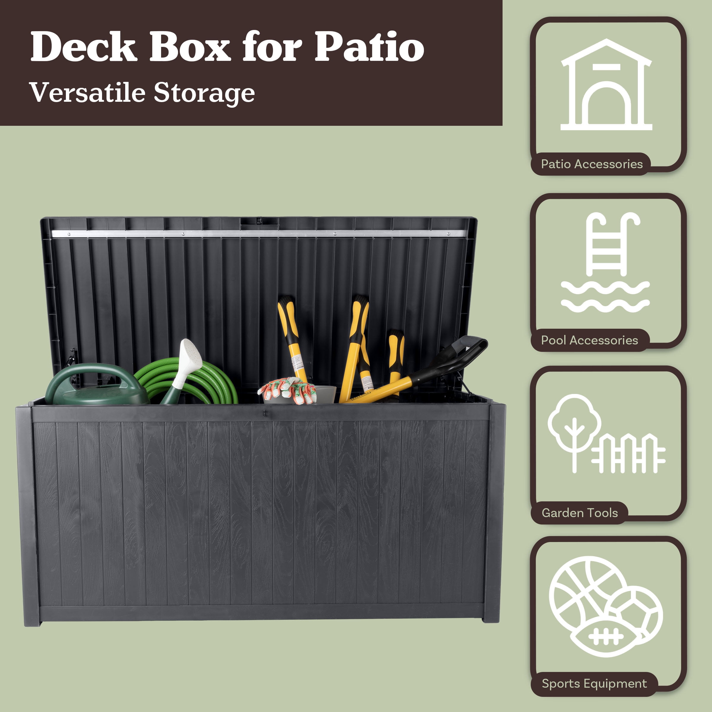 Pure Garden 113-Gallon Outdoor Storage Box - Durable Resin Deck Box, Gray