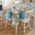 thumbnail image 4 of Teal Brown Beach Coastal Rectangle Tablecloth, Summer Nautical Coral Shell Botanical Vintage Waterproof & StainResistant Tablecloth, Washable Oil-proof Table Cover for Dining/Party/Wedding 54x108 In, 4 of 9