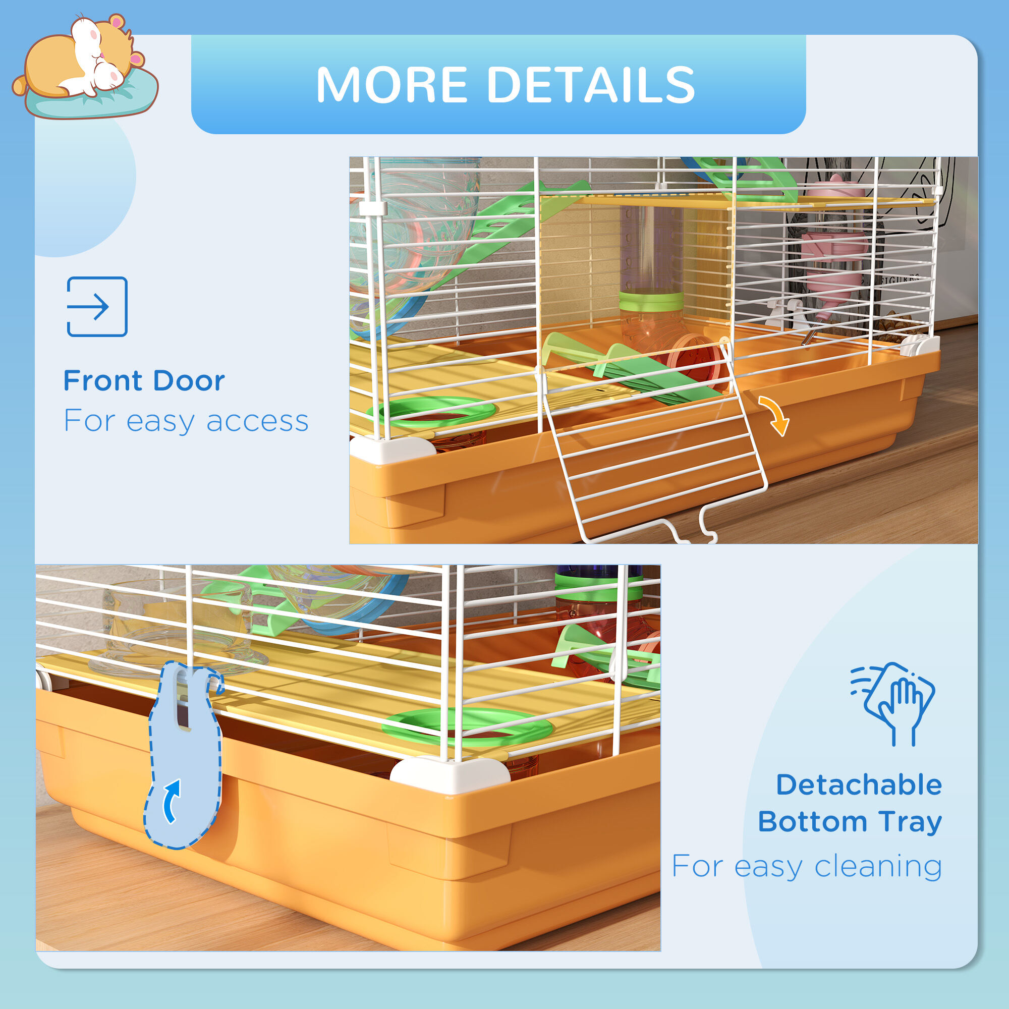 Dog Crate, PawHut 18" 5 Tier Hamster Cage with Tubes and Tunnels, Small Animal Cage with Portable Carry Handle, Gerbil Cage with Water Bottle, Food Dish, Exercise Wheel, Orange, Orange Pet Playpen