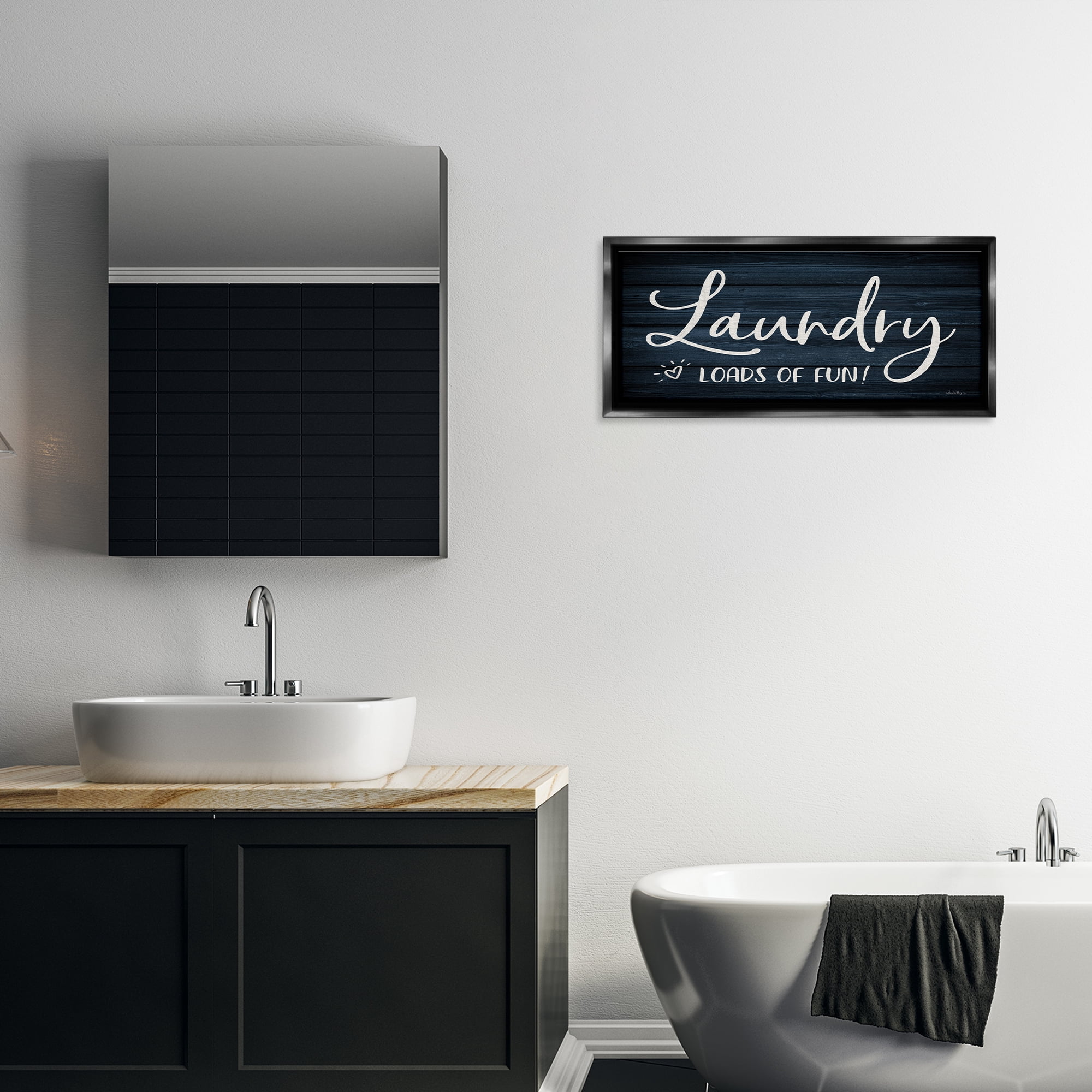 Stupell Industries Loads of Fun Laundry Typography Painting Black Floater Framed Art Print Wall Art, 31 x 14
