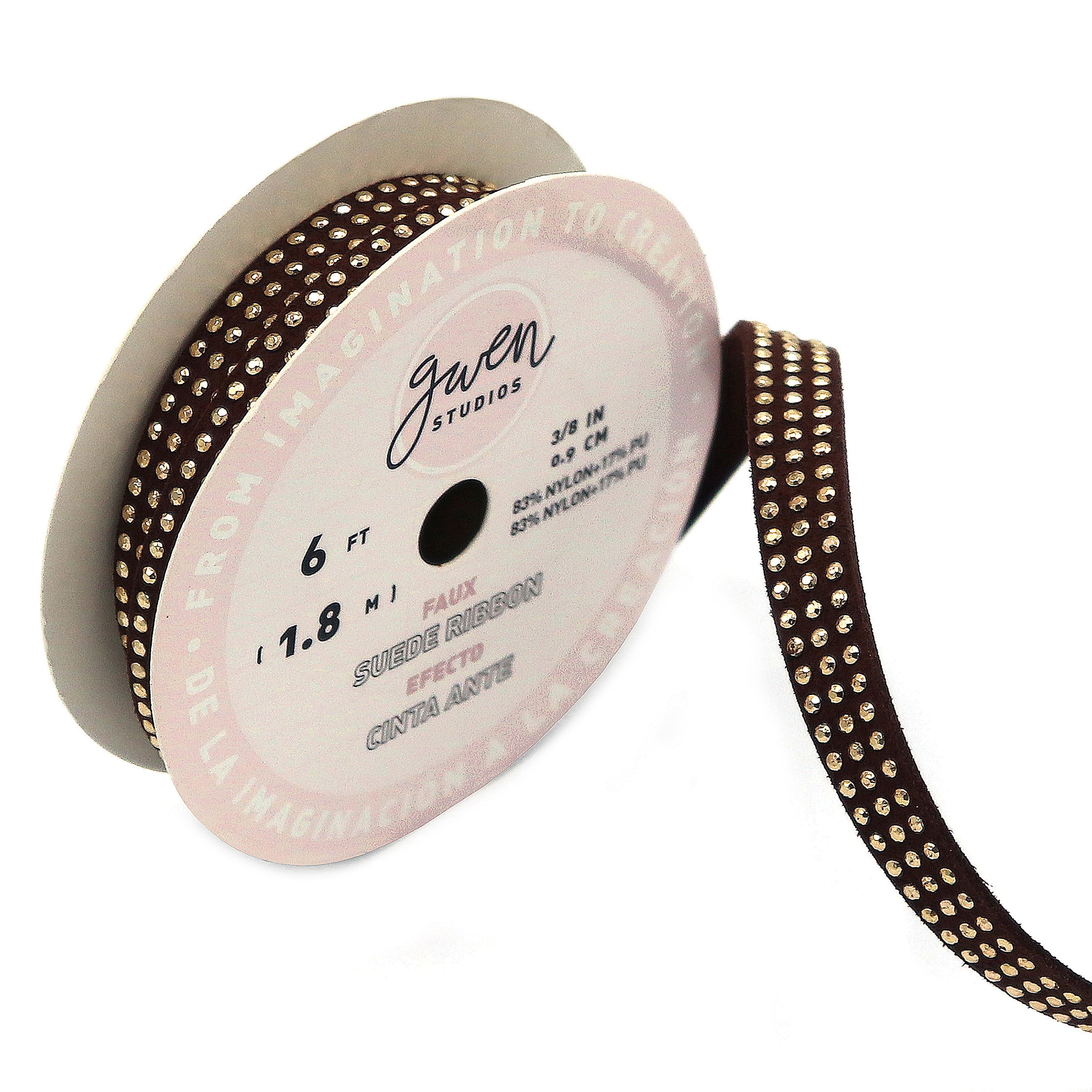 Gwen Studios 3/8" and 5/16" Brown Faux Leather Studded Sewing Trim, 12 Yards
