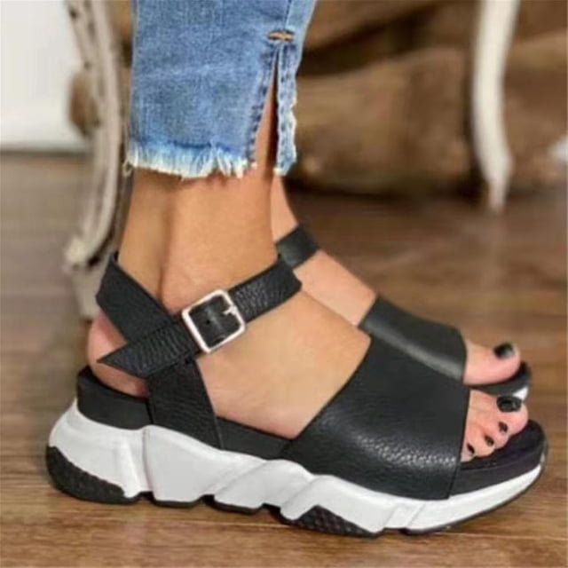 Women's Sandals Summer Open Toe Breathable Ankle-strap Shoes Pin Buckle Closure