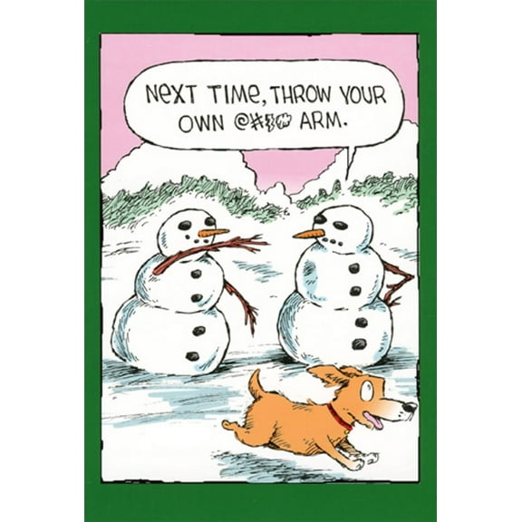 Nobleworks Dog Fetches Snowman Arm Funny / Humorous Christmas Card (1 card/1 envelope)