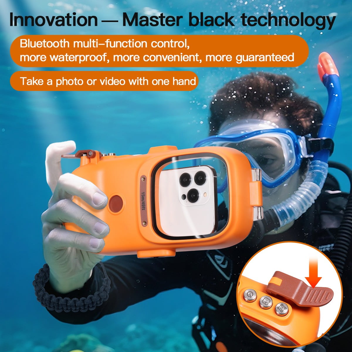 Universal Diving Waterproof Phone Case, Underwater Wireless Connection Photo Video for Surfing Swimming Snorkeling Compatible for iPhone/Galaxy/Google/Motorola Orange