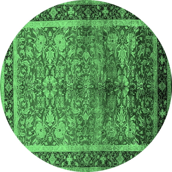 Ahgly Company Indoor Round Oriental Emerald Green Industrial Area Rugs, 5' Round