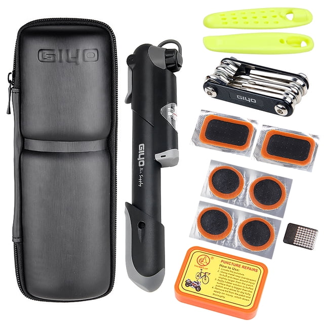 Kit de Réparation de Vélo Kit d'Outils de Réparation de Vélo Portable Boîte Kit de Fixation de Pneu Sac avec Pompe à Pneu Outils Multifonctions Patchs de Chambre à Air de Pneu