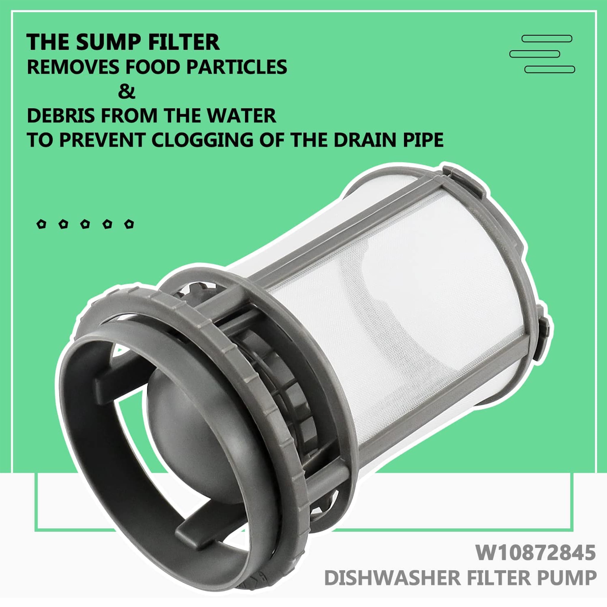 Beaquicy Dishwasher Drain Pump Filter Replacement Cup for Whirlpool W10872845, 8579307, W10056426, W10142911