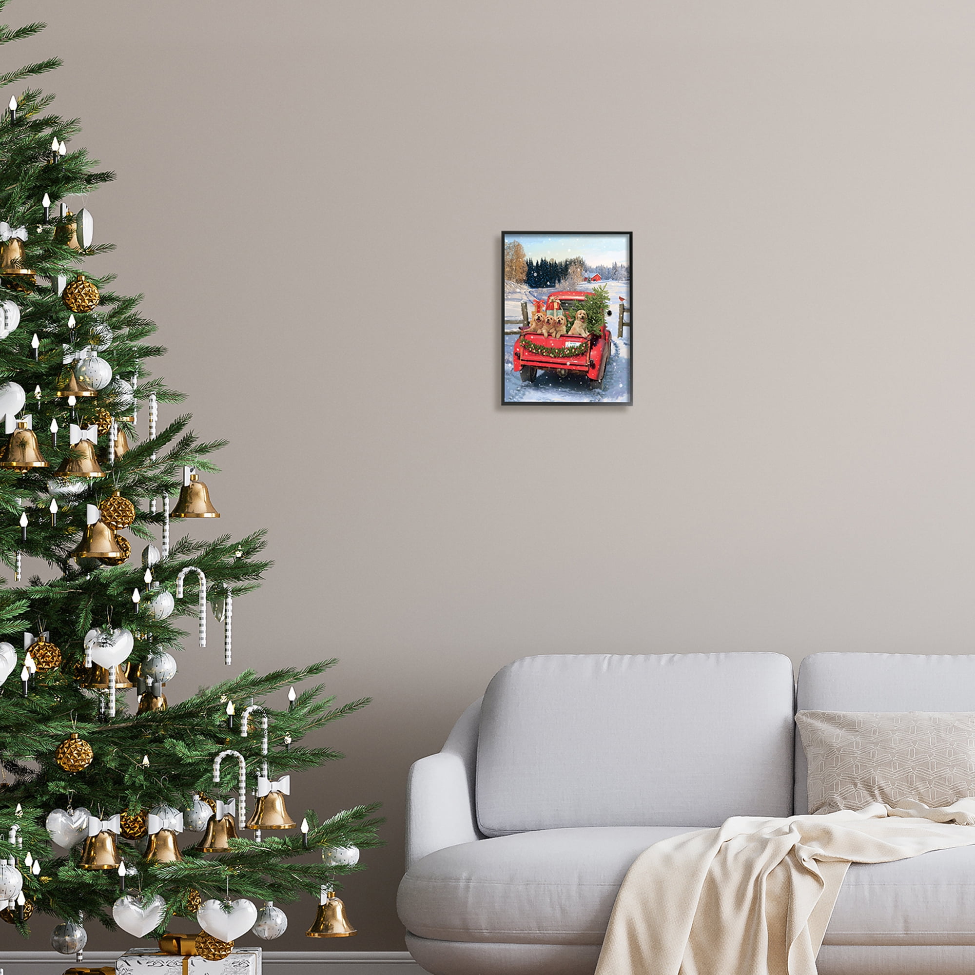Stupell Industries Puppies in Holiday Truck Holiday Painting Black Framed Art Print Wall Art, 11 x 14