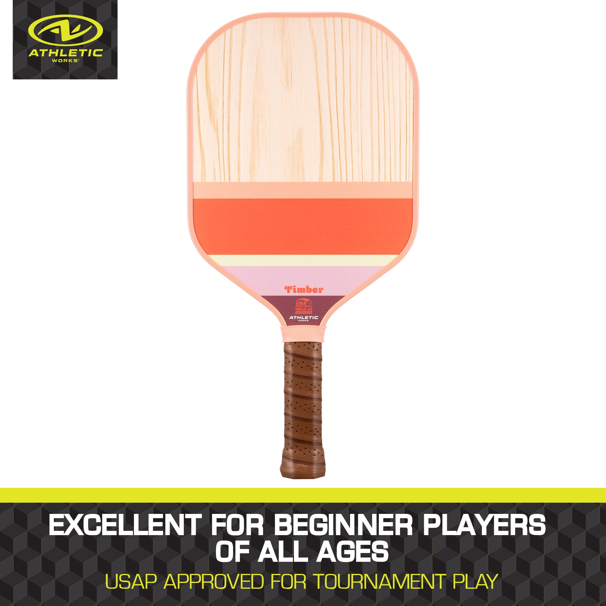 Athletic Works Timber Wooden Pickleball Paddle, Orange