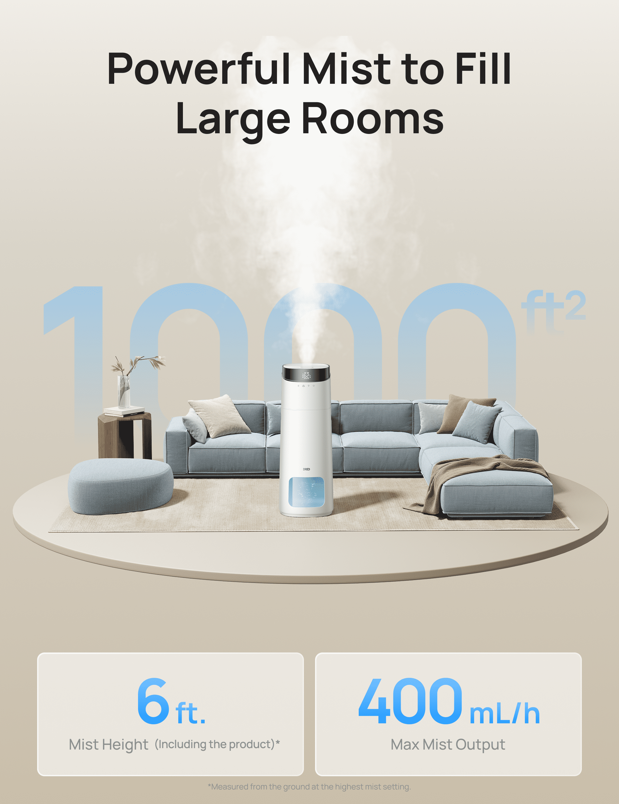 DREO 16L Smart Humidifier Large Room 1000 ft², 130H Cool Mist Humidifiers for Bedroom Plants Baby, Top Fill, Remote/Touch/Voice & APP Control, Self-Cleaning Tank, 30dB, RGB Light, HM755S White