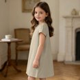 thumbnail image 3 of Grblisyd Girls Dresses Size 10-12 Solid Color Short Sleeve Casual Dresses Summer Kids Crew Neck Loose Midi Dress, 3 of 6