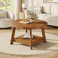 thumbnail image 6 of Finmind 31.5" Solid Wood Round Coffee Table, 2-Tier Cocktail Table for Living Room, Vintae Brown, 6 of 7