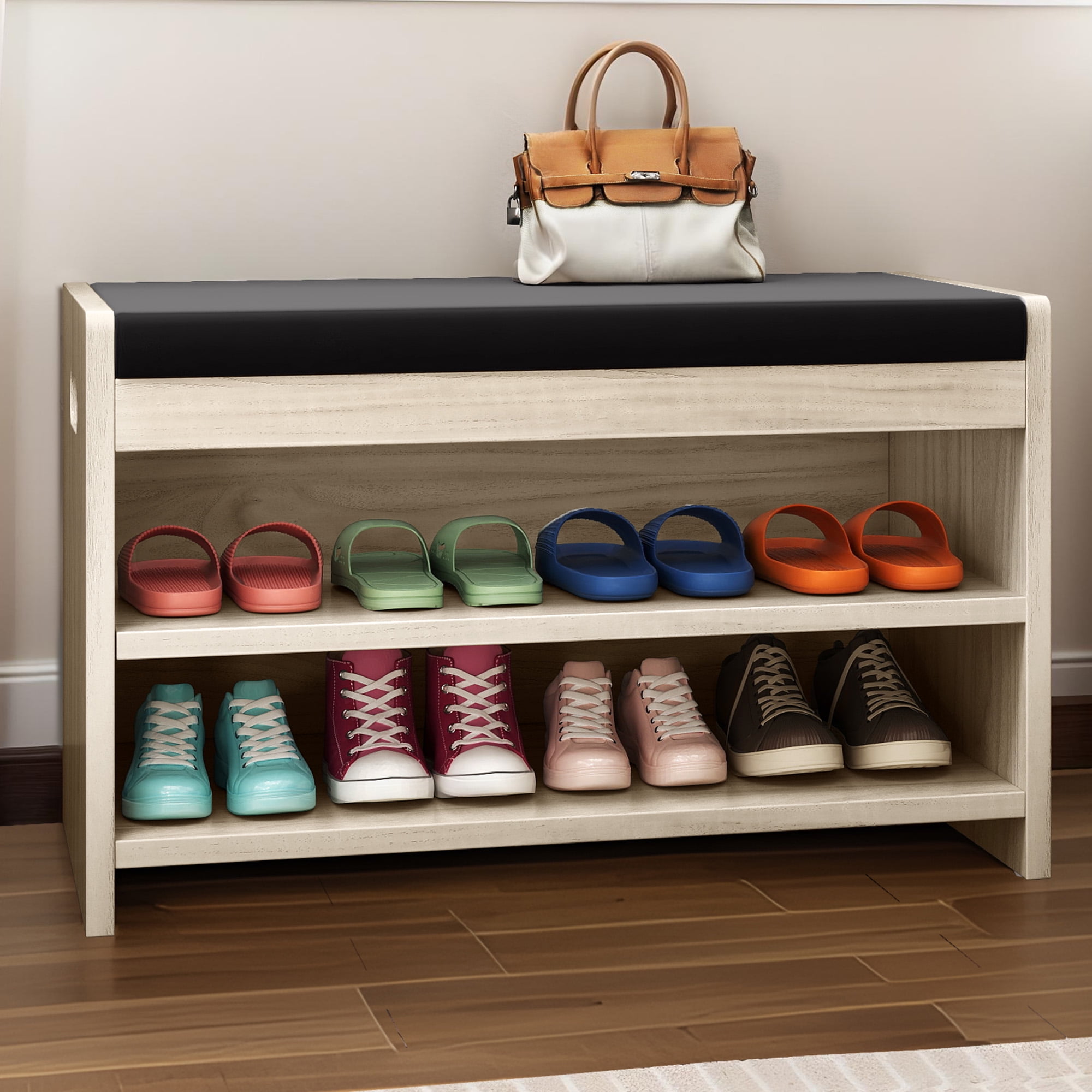 Uforic 2-Tier Shoe Bench, Entryway Storage Bench Shoe Rack Organizer Unit , Oak