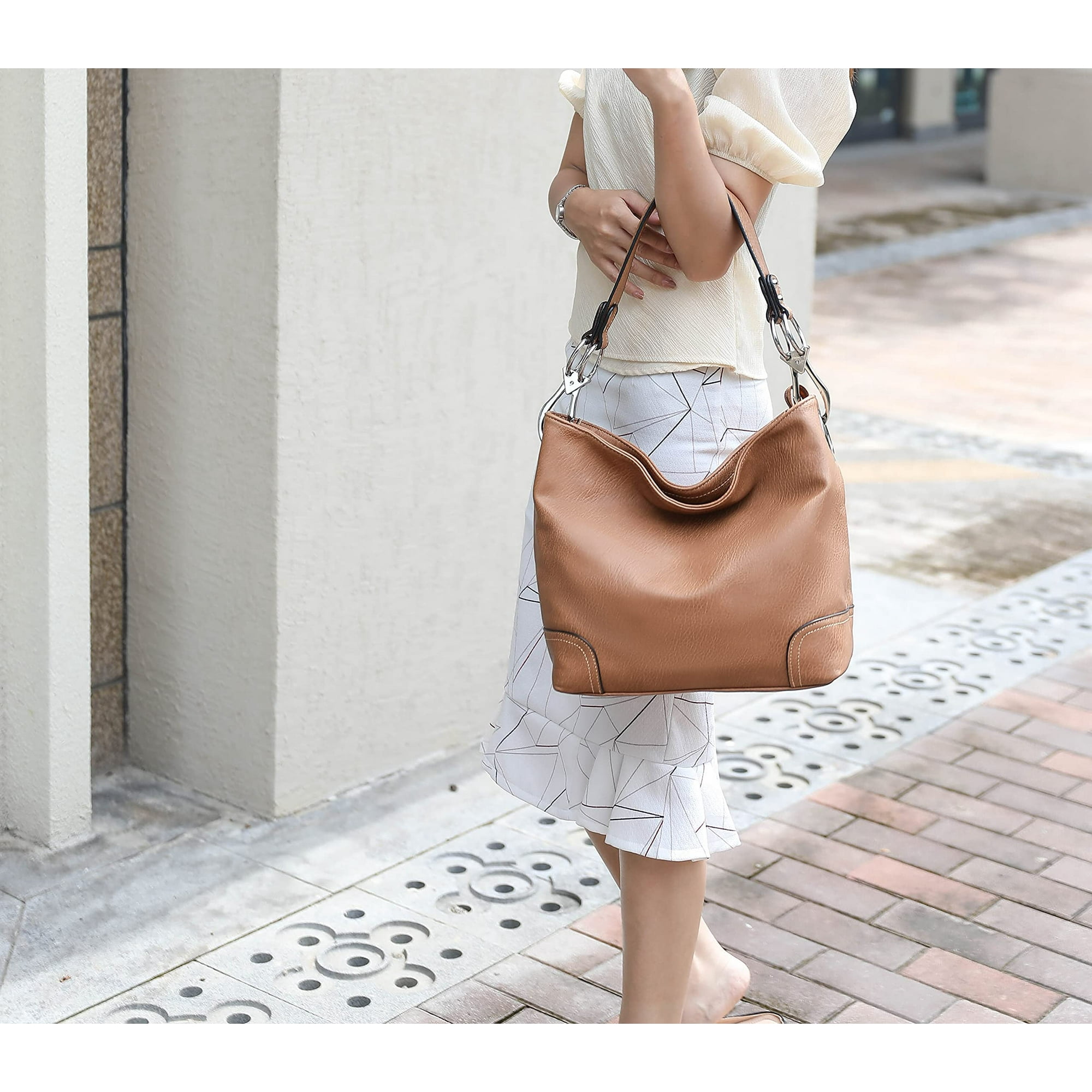 MKF Hobo Purses for Women a Soft PU Leather Handbag Slouchy Womens Hobo Shoulder bag a Fashion Top Handle Pocketbook Black Walmart