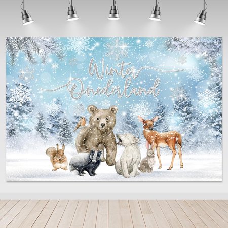 Winter Onederland Backdrop Winter 1st Birthday Photography Background Blue Sliver Snowflake Wonderland 1st Birthday Party Decorations Banner Photo Booth Props