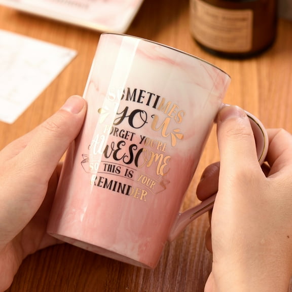 Pink Coffee Mug for Women, Birthday Blessing Gifts for Her, Mom, Sister, Besties - Sometimes You Forget You are Awesome