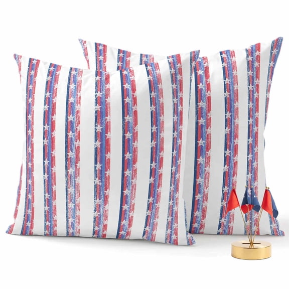 2 Pack Outdoor Waterproof Throw Pillow Covers,July 4th American Star Stripe Decorative Square Patio Pillowcases for Chair Couch Sofa 16x16in