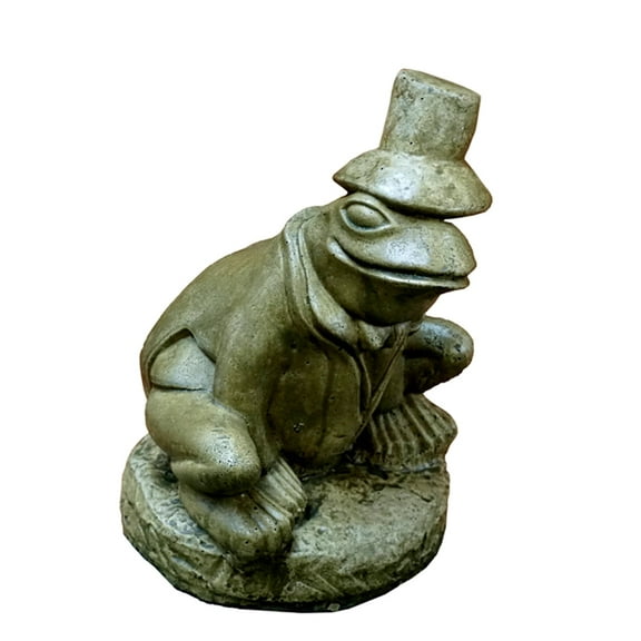 Solid Rock Stoneworks Party Time Frog Concrete Statue, 10" Tall, Aged Pine Color