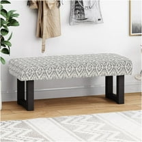 JERFIT Bohemian Upholstered Bench for Entryway, Modern Farmhouse Storage Ottoman with Wood Legs, White and Black Print Accent Bench for Bedroom, Hallway