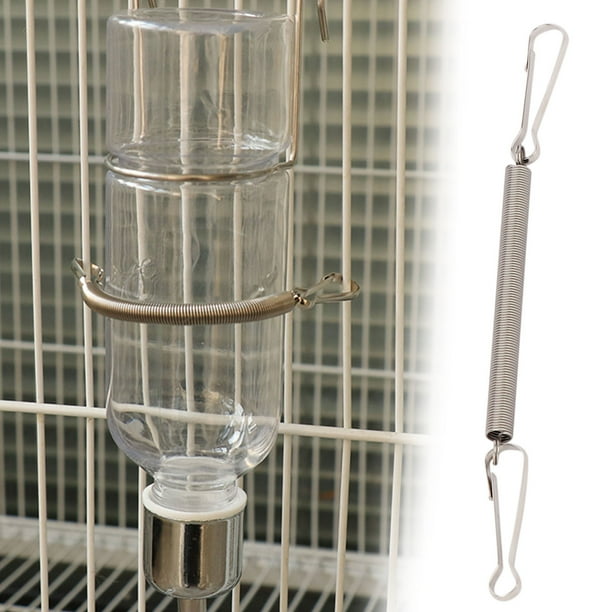 Soporte de resorte de acero inoxidable | Accesorios de soporte fijo para botella de agua y jaula para mascotas | Muelle duradero de 7,8 cm | 13cm Longitud total | Montaje seguro | Flexible | Paquete