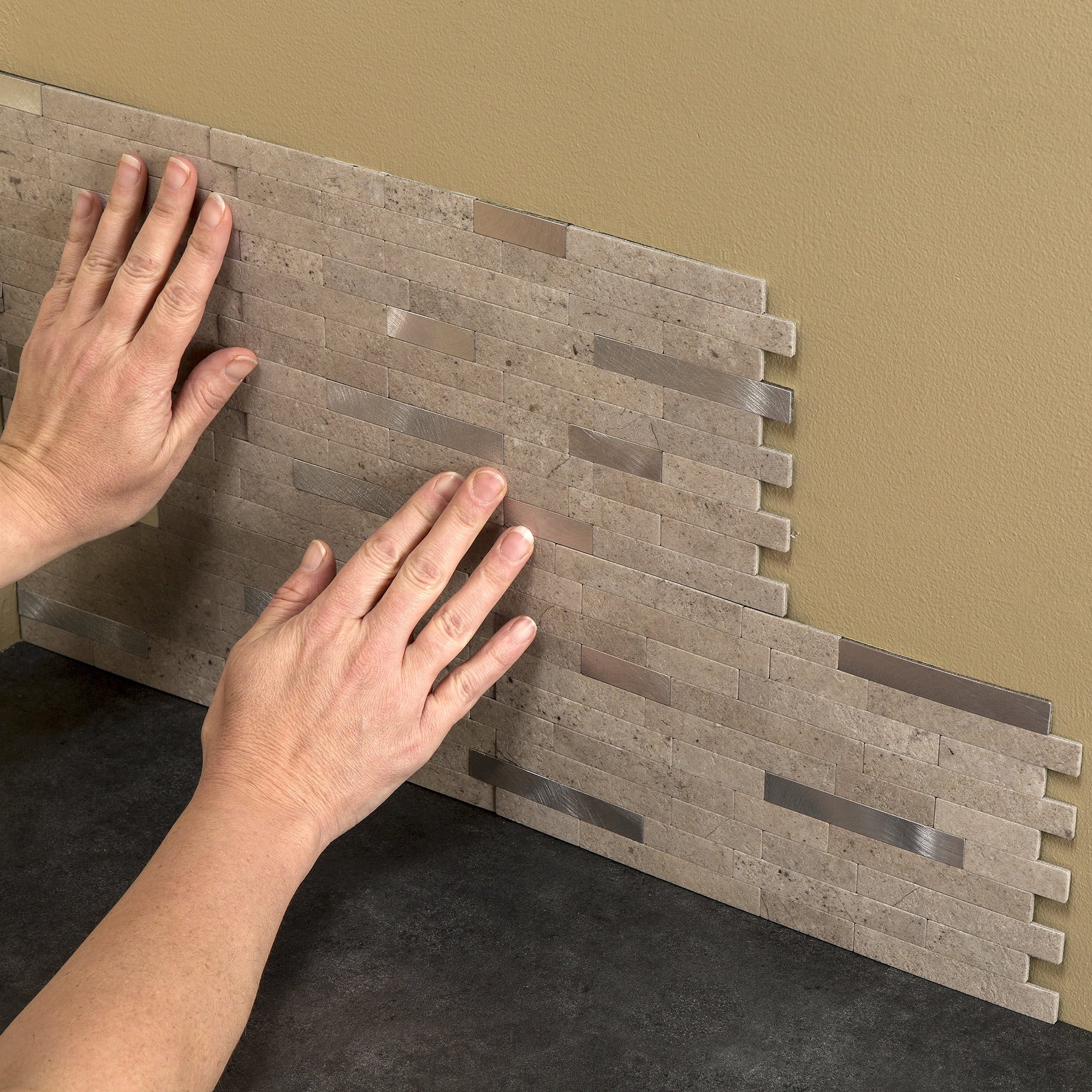 Aspect Collage 12in x 5.8in Peel and Stick Backsplash in Biscuit 15 Sq Ft Kit
