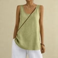 thumbnail image 2 of Linen Tops for Women Comfy Lounge Wear Summer Sleeveless Crewneck Shirt Casual Blouse Loose Fit Gauze Cami Shirts Yellow L, 2 of 5