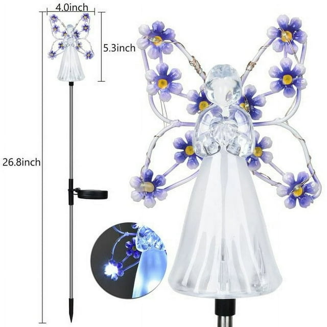 Solar Angel Garden Stake Lights Eternal Light Angel with 7 LEDs for Cemetery Grave Decorations Memorial Gift Christmas Yard Art