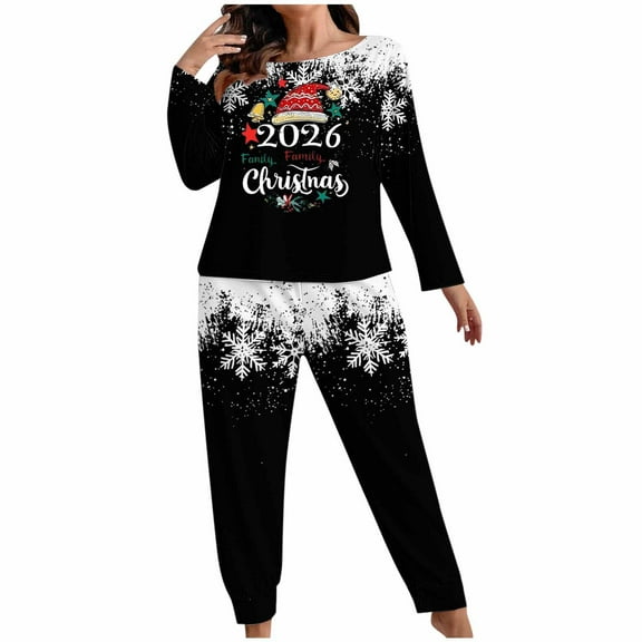 Xmas Pajama Sets for Women Long Sleeve Pullover Top and Pants Christmas Snowflake Loungewear Soft Sleepwear Matching Set Cozy Winter Pjs Two Piece Outfit
