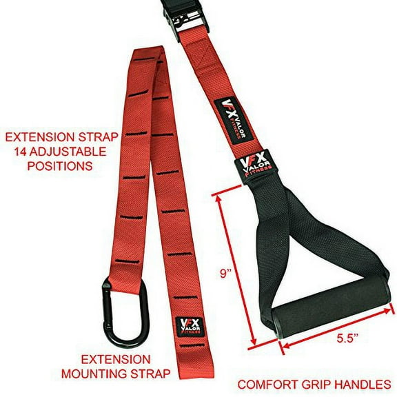 Valor Fitness Adjustable Bodyweight Suspension Strength Training Resistance Straps With Storage Bag - Portable VFX Full Body Home Gym Workout