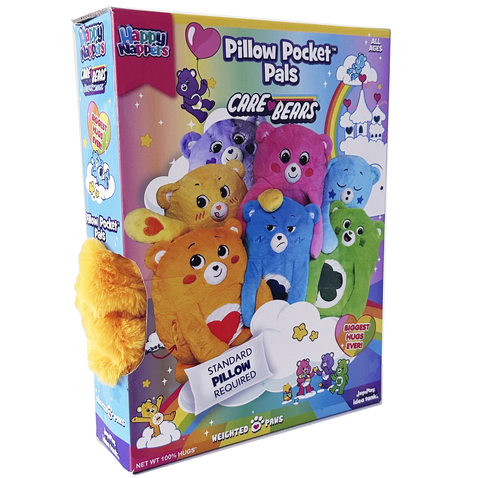 Happy Nappers: Care Bears Pillow Pocket Pal - Tenderheart Bear - Plush Character Pillow Case, Animal Cover w/ Weighted Paws, Huggable Companion, Kids