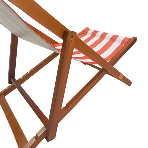 JINS & VICO Beach Lounge Chair, Adjustable Wood Patio Lounge Camp Chair with Sturdy Wooden Frame and Stripe Polyester Canvas, Reclining Portable Chair for Yard Pool Balcony Garden, Orange - image 3 of 7
