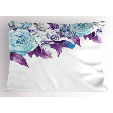 Shabby Chic Wedding - Floral Pillow Sham Vintage Classic Flower Petals Bridal Wedding Romance Shabby Chic Design Art, Decorative Standard Queen Size Printed Pillowcase, 30 X 20 Inches, Pale Blue Purple, by Ambesonne