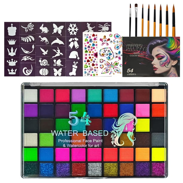 Kit de pintura facial Psittazze 54 colores con plantillas y pinceles