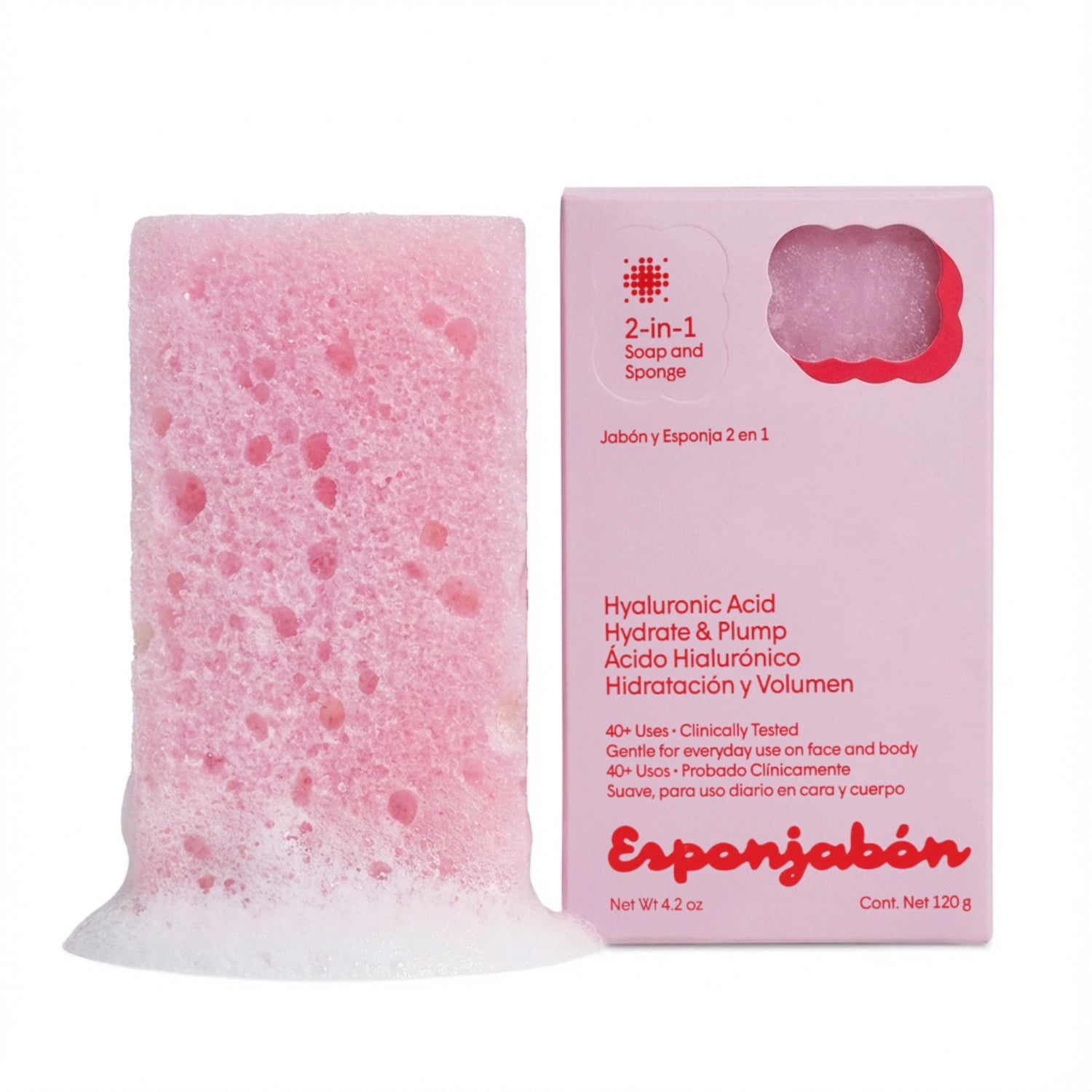 Esponjabon Hyaluronic Acid Soap Sponge - Advanced Hydration 2-in-1 Soap Sponge – for Face and Body - 4.2 oz