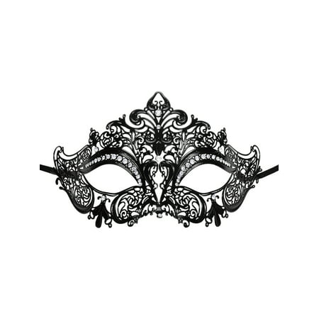 Black Venetian Masquerade Mask Womens Laser Cut Metal Mask with Rhinestones