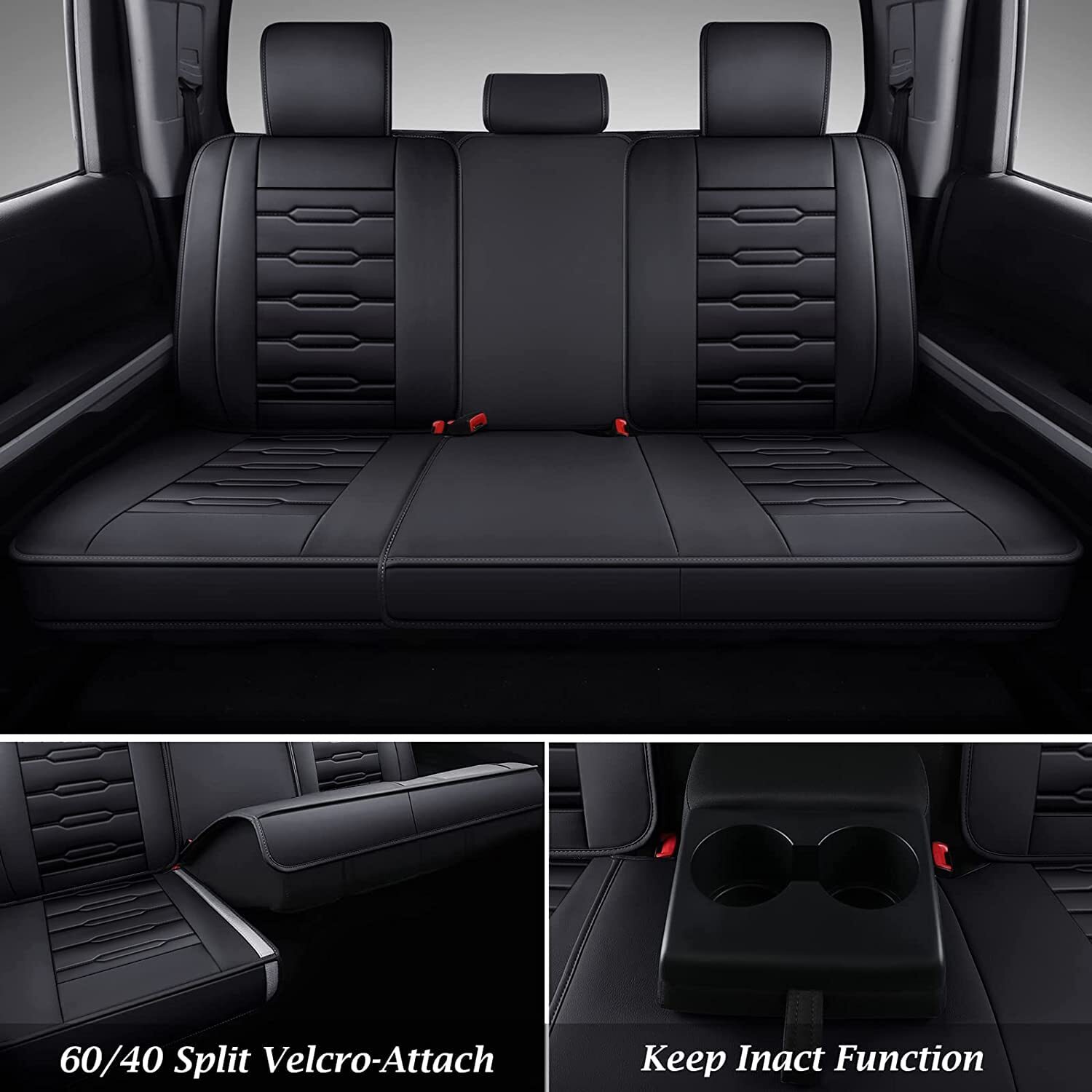 DIKSOAKR Car Seat Cover for Toyota Tacoma Accessories 2016 - 2023,Full Set Faux Leather Seat Protector,Waterproof Airbags Compatible Auto Interior,Black