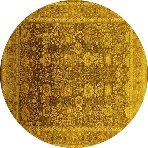 Ahgly Company Indoor Round Oriental Yellow Traditional Area Rugs, 7' Round