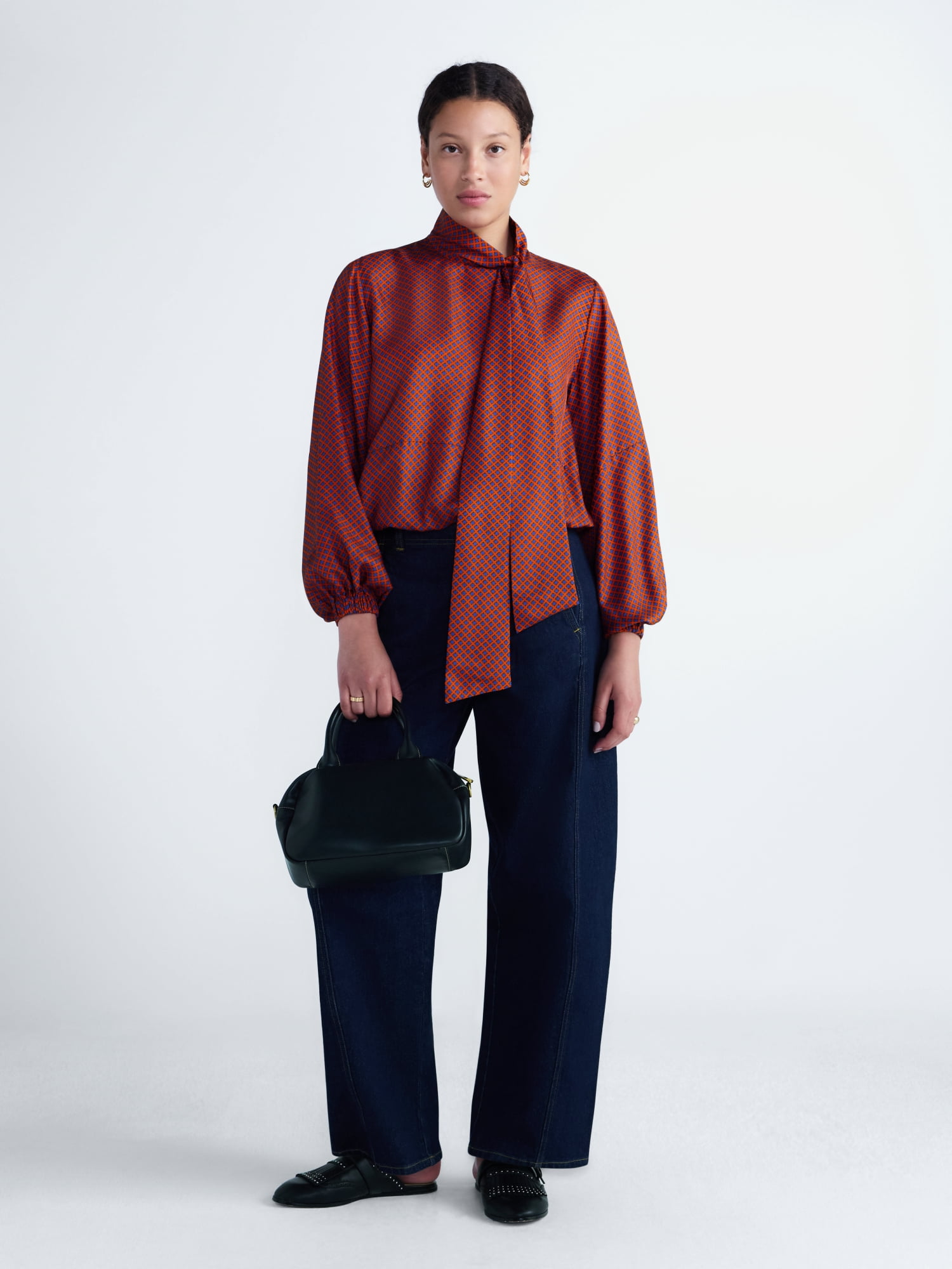 Free Assembly Women's and Women's Plus Silk Tie Neck Top with Long Sleeves, Sizes XXS-4X