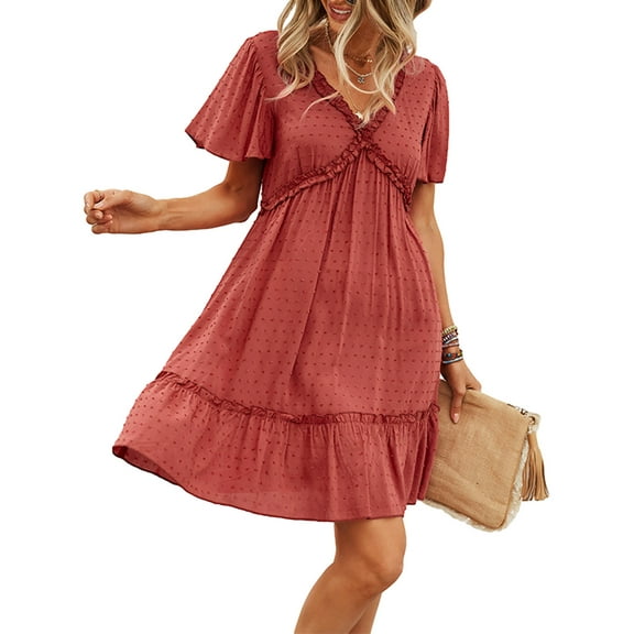 nvzhuang Women's Casual Maternity Dress Short Sleeve Swiss Dots Pregnancy Dress Summer Flowy Dress