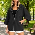 thumbnail image 5 of Women's Oversized Hooded Sweatshirt Jacket Soft Fleece Lined Batwing Long Sleeve Zip Up Hoodie Casual Fall Winter Layering Outer Coat Black, 5 of 8