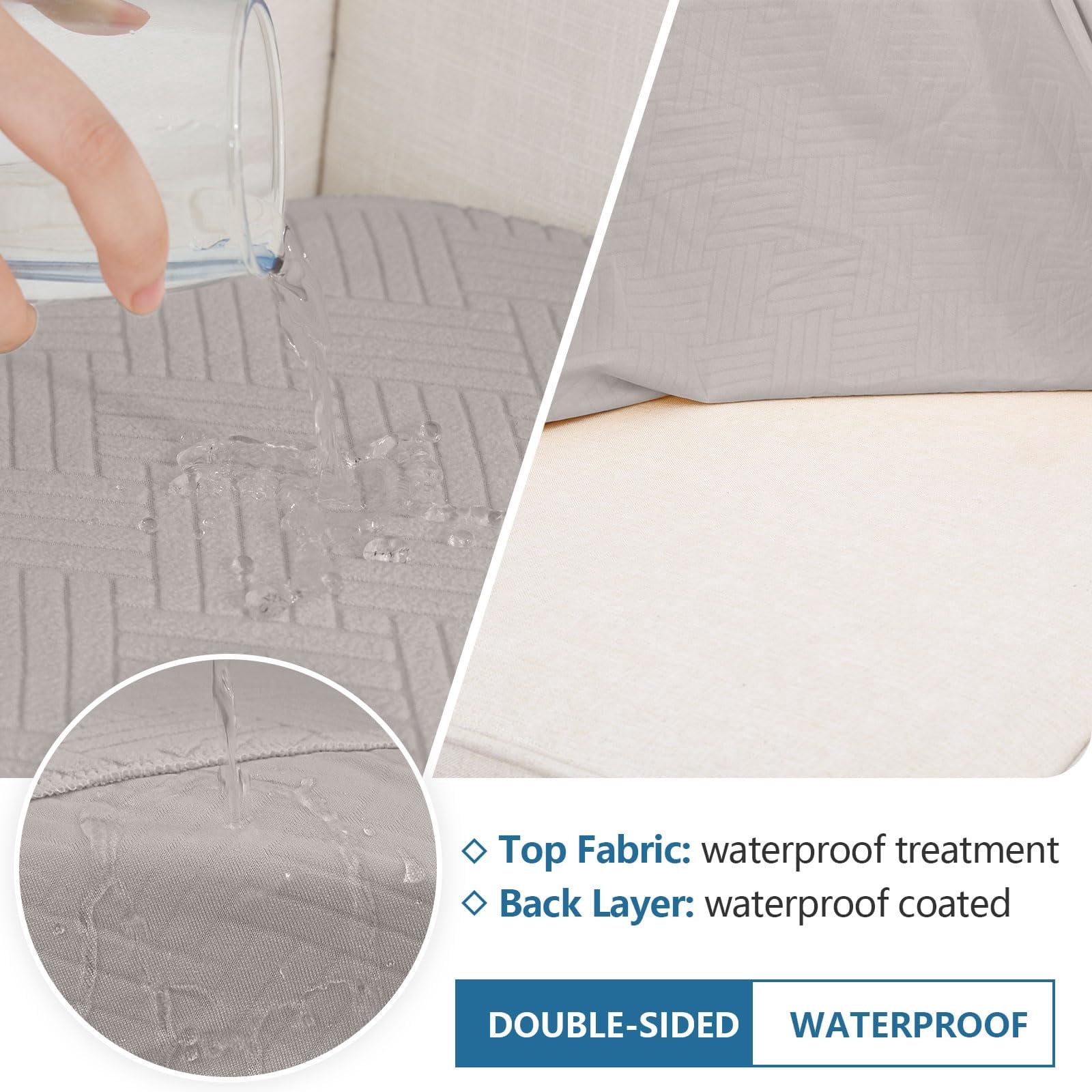 Smiry Waterproof Sofa Seat Cushion Covers, Stretch Couch Cushion Slipcovers, Fitted Jacquard Furniture Protector for Pets, Kid (3PC, Taupe)