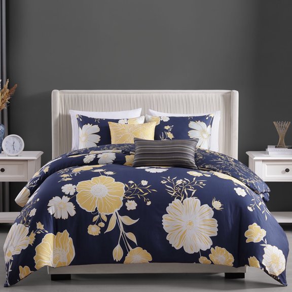Bebejan Sunglow 5 Piece Reversible Comforter Set, Queen, 100% Cotton Sateen, Reversible, All Season, Cozy Comfort