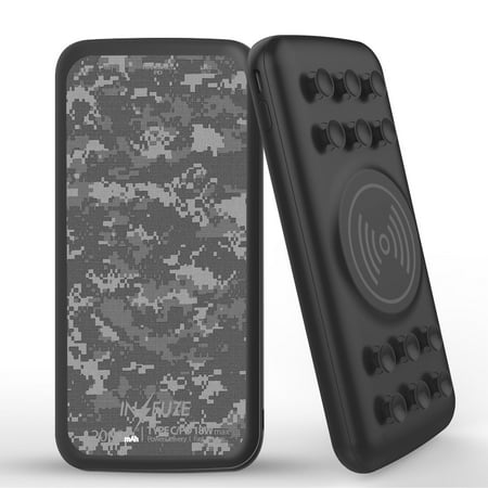 

INFUZE Qi Wireless Portable Charger for Orbic Myra 5G External Battery (12000 mAh 18W Power Delivery USB-C/USB-A Quick Charge 3.0 Ports Suction Cups) with Touchless Tool - Digital Pixel Army Camo
