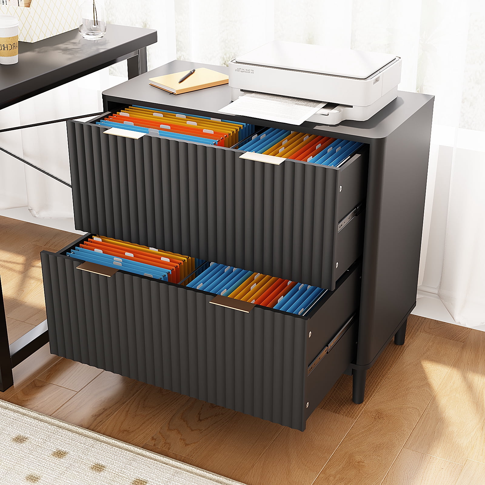 Ktaxon Wood 2-Drawer File Cabinet Office Filing Organizer for Home Office, Filing Cabinet Nightstand for Letter Legal A4 Size File Folder Storage, Black