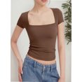 thumbnail image 6 of Women's short Sleeve Short Sleeve Tops Square Neck T Shirts Fitted Basic Tee, 6 of 6