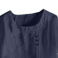 thumbnail image 4 of HOMBOM Shirts for Women Summer Button Plus Size Crewneck Short Sleeve Cotton Linen Navy Loose Ladies Blouse Floral, 4 of 5