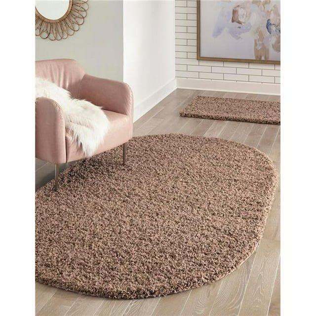Unique Loom 3151418 3 ft. 3 in. x 5 ft. 3 in. Solid Shag Oval Rug, Cocoa